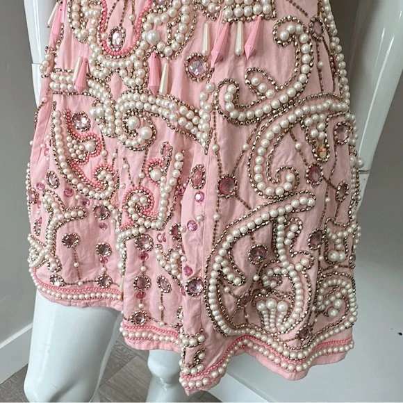 NWT ASOS Luxe pearl embellished puff sleeve caged mini dress in pink Sz 6(US) - Picture 4 of 16